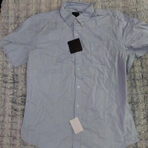 NWT‎ 14th & Union linen-blend button-down short-sleeve light blue shirt Large